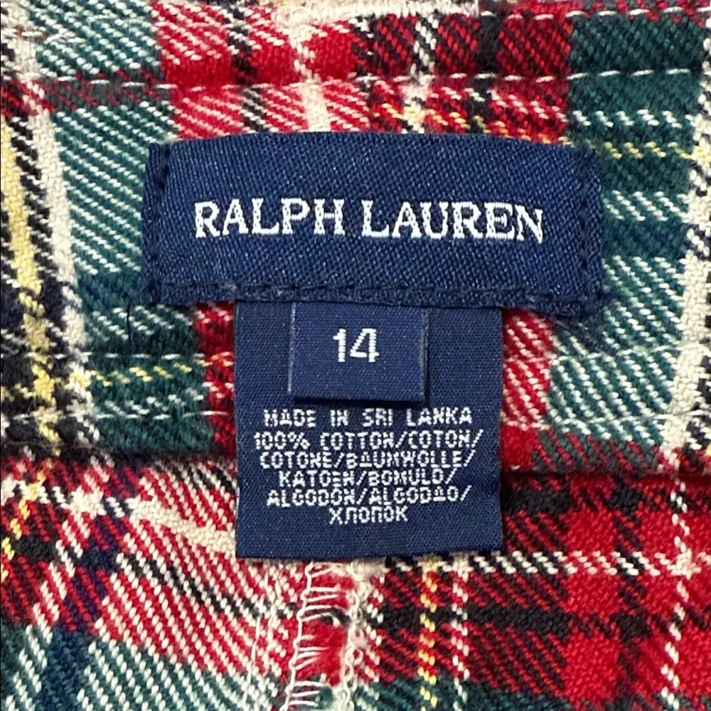 Ralph Lauren Girls Red Plaid Ruffle Mini Skirt Size 14 Preppy Tartan Wool Blend